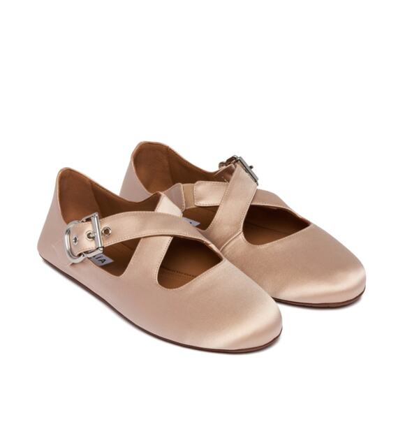 Alaia Shoes - ALAIA | Criss Cross Satin Ballet Flat in Nude Baby Pink w/ Box 36